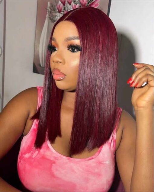 12" Donor Bone Straight Wig (burgundy) 2x6 Closure