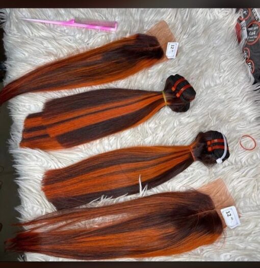 10" Gucci Bone Straight (orange highlight) 2X6 closure